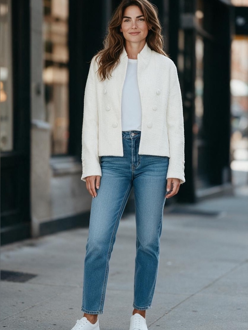 NWT Lulu's White Tweed Double-Breasted Refinement Open Front Blazer Size Small